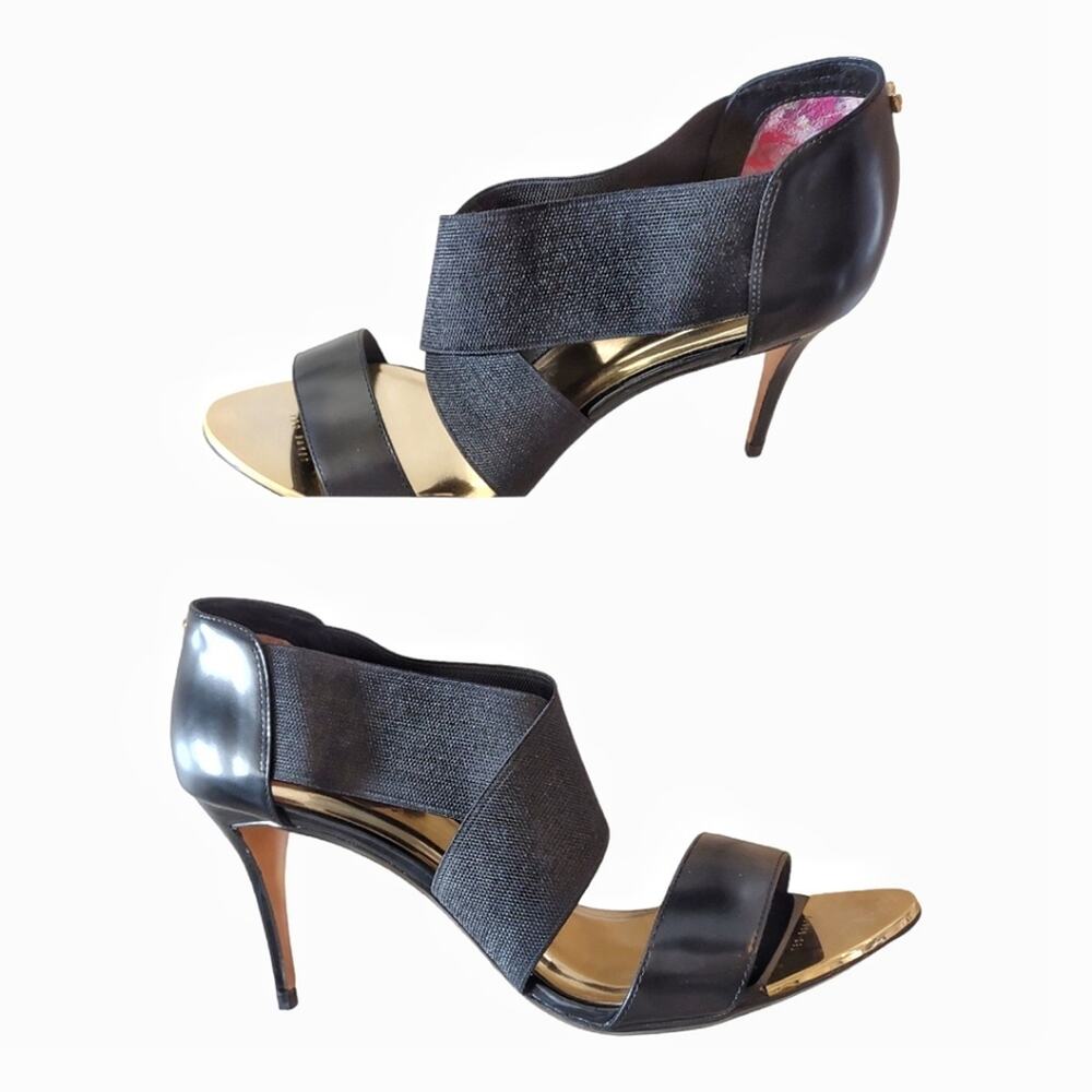 TED BAKER Black Skinny Stiletto Heels US Size 8.5 Elasticized Straps EU Size 39